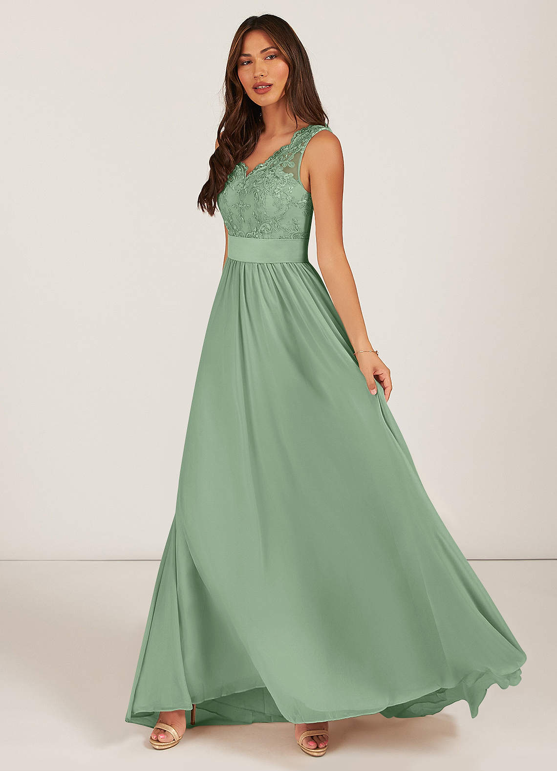 Azazie Gertrude At-home Try On Dresses Mulberry A-Line Lace Chiffon Dress image5