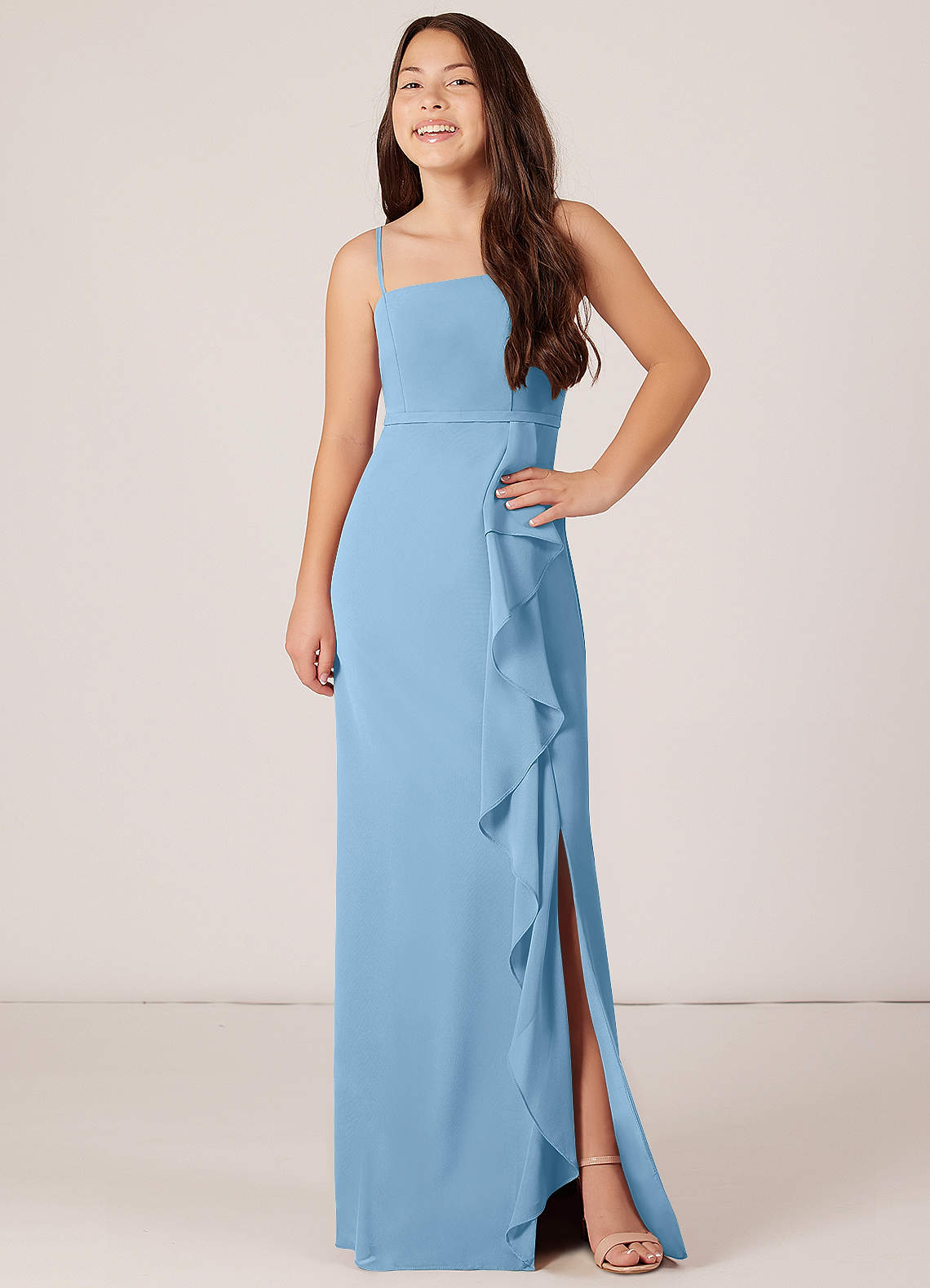 steel blue junior bridesmaid dresses Azazie Kaylee Crafted from fluid
