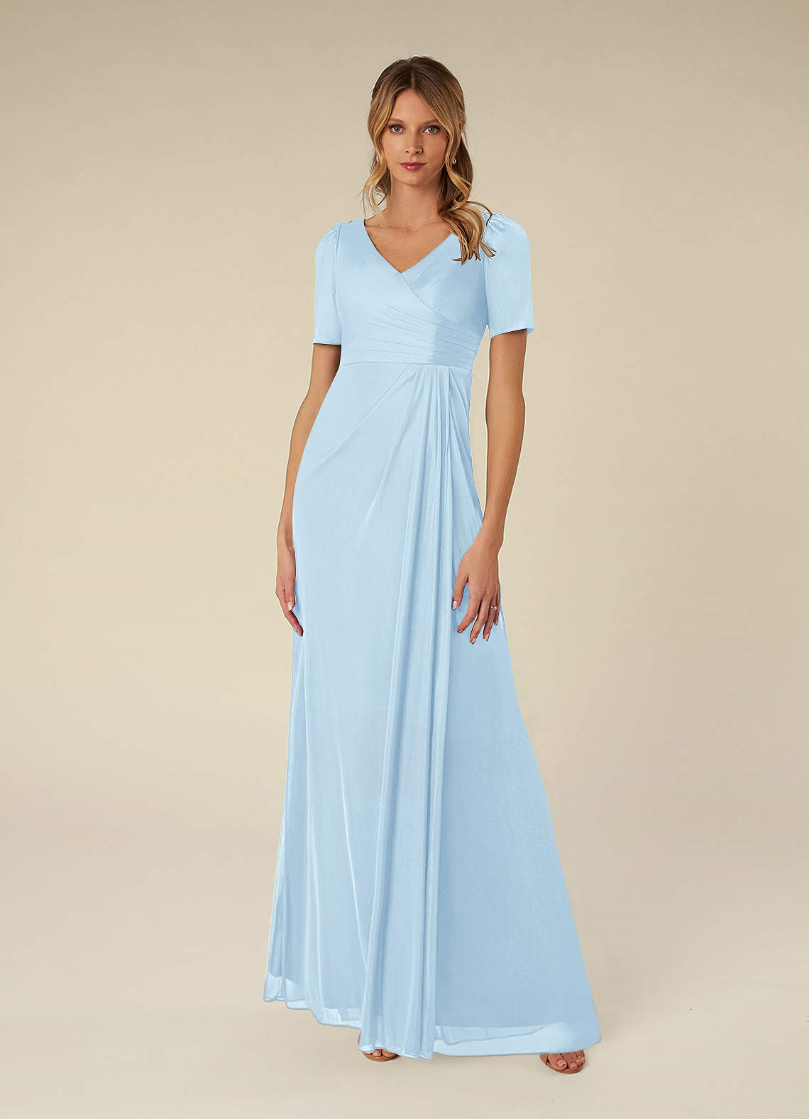 Azazie Bessie Kleider für die Brautmutter A-Linie Plissee Gittergewebe Kleid Himmelblau image1