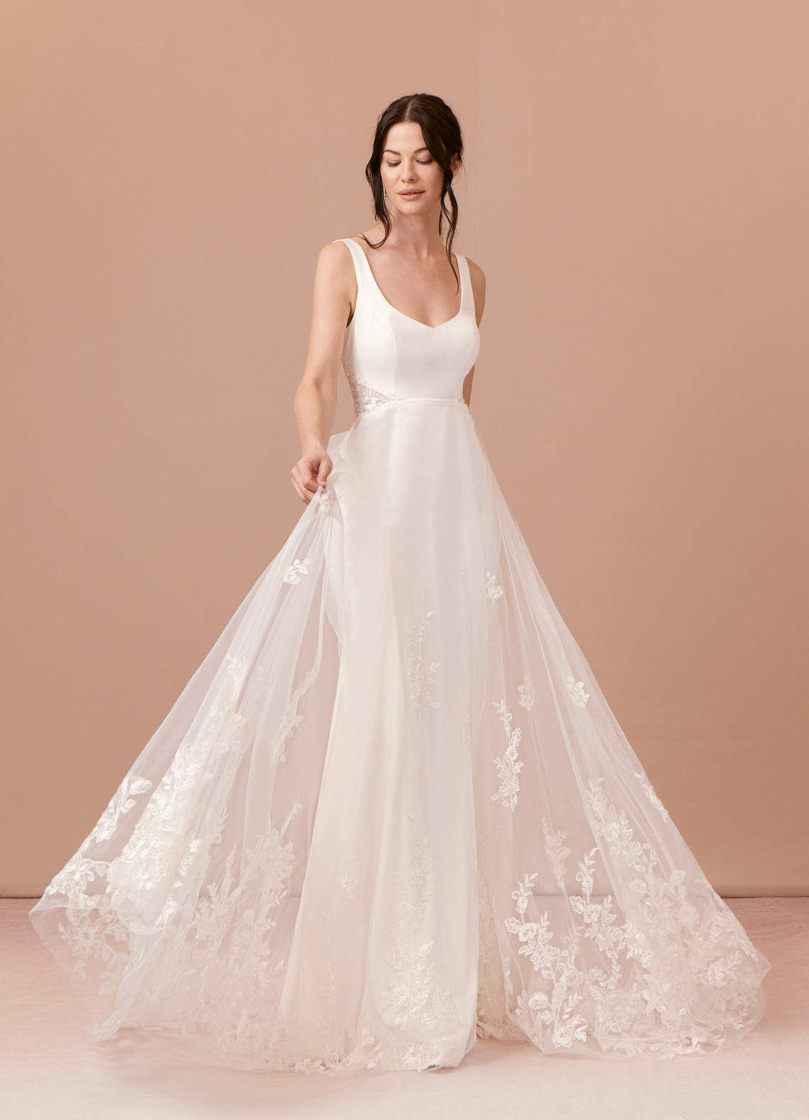 Azazie Ebony At-home Try On Dresses Diamond White A-Line Sequins Crepe back satin Dress image1