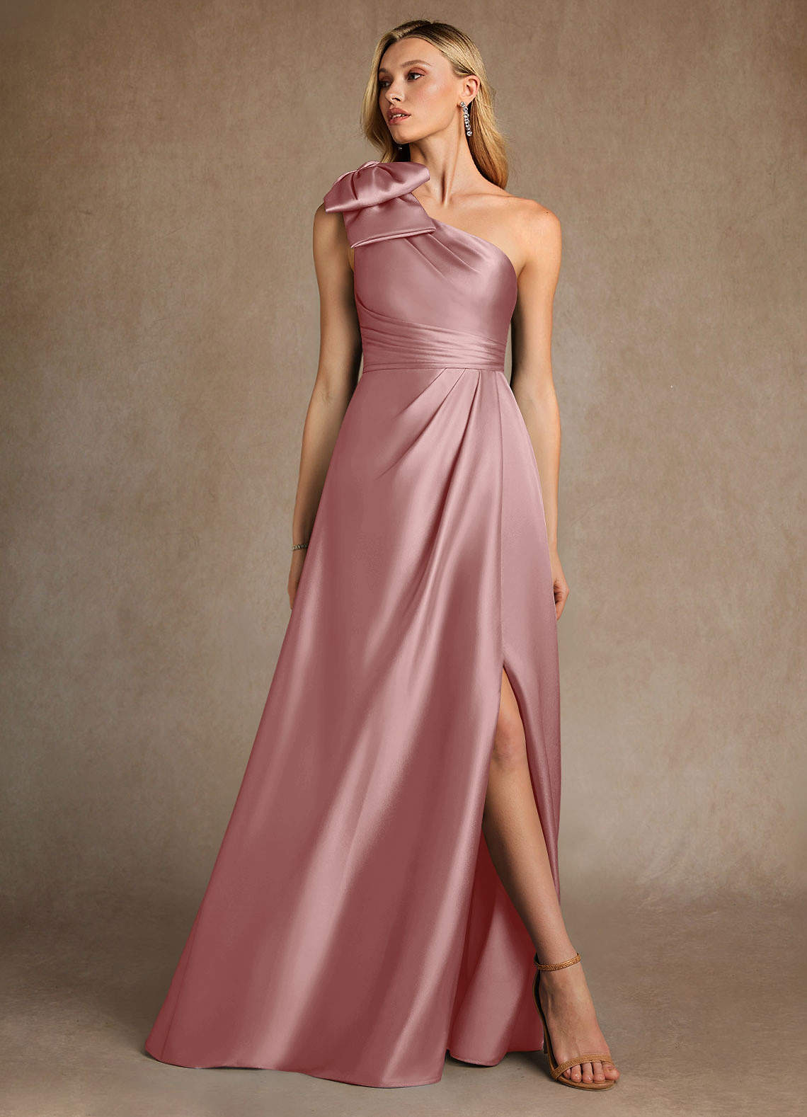 Azazie Easton Klänningar till brudens mor Klänning A-Line i Stretch Satin One-shoulder Dammig Ros image3