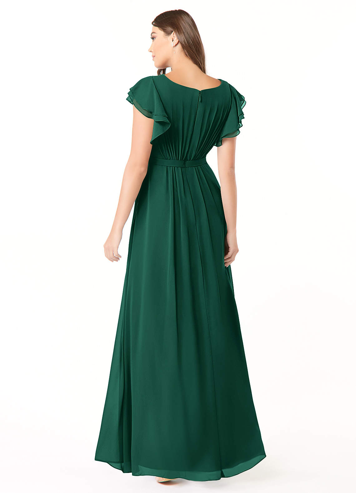 Azazie Daphne Modest Bridesmaid Dresses A-Line Ruffled Chiffon Floor-Length Dress image1