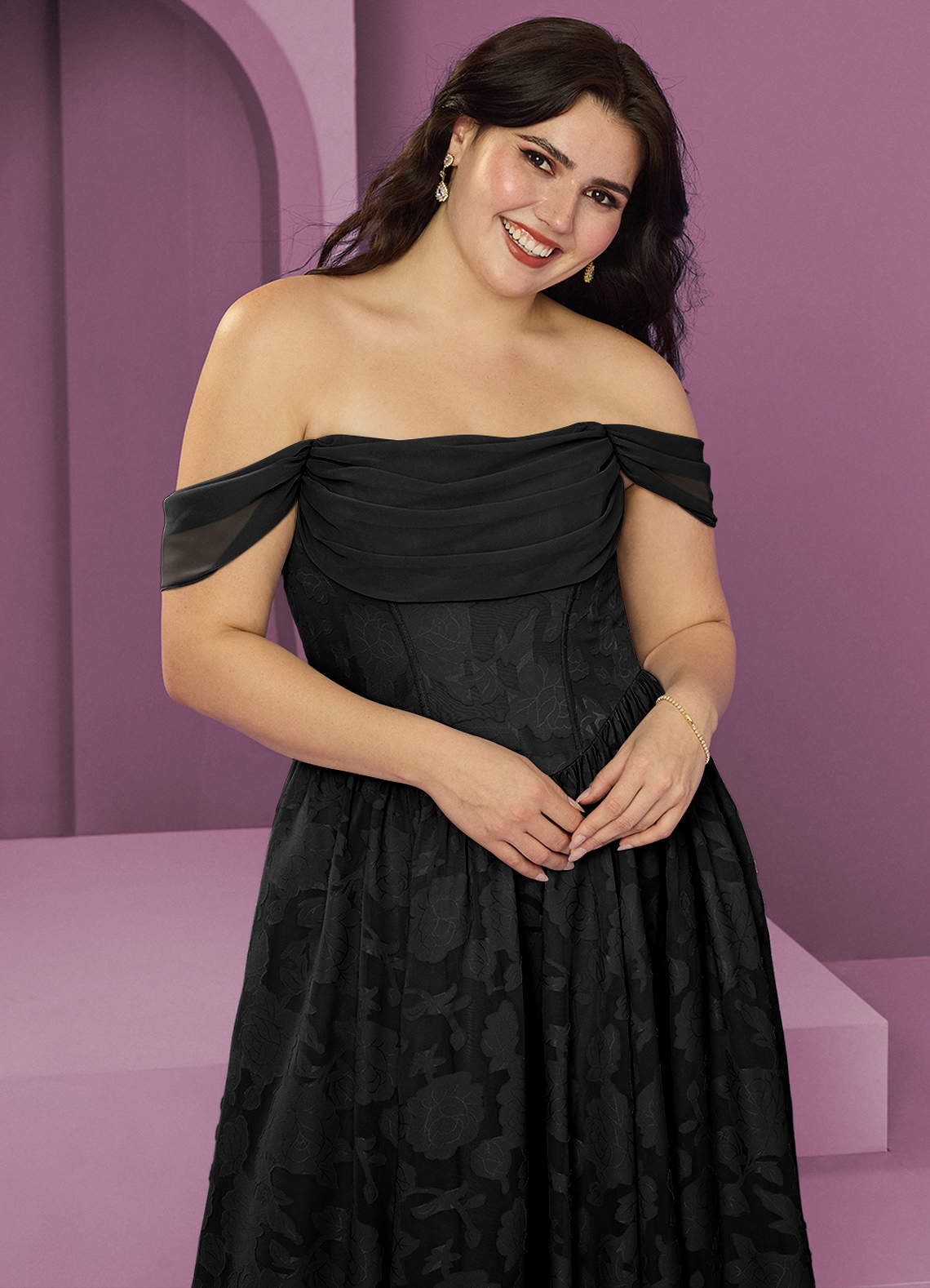 Barbie ♥ Azazie Bridesmaid Dresses Black A-Line Off the Shoulder Floral Burnout Convertible Dress image10