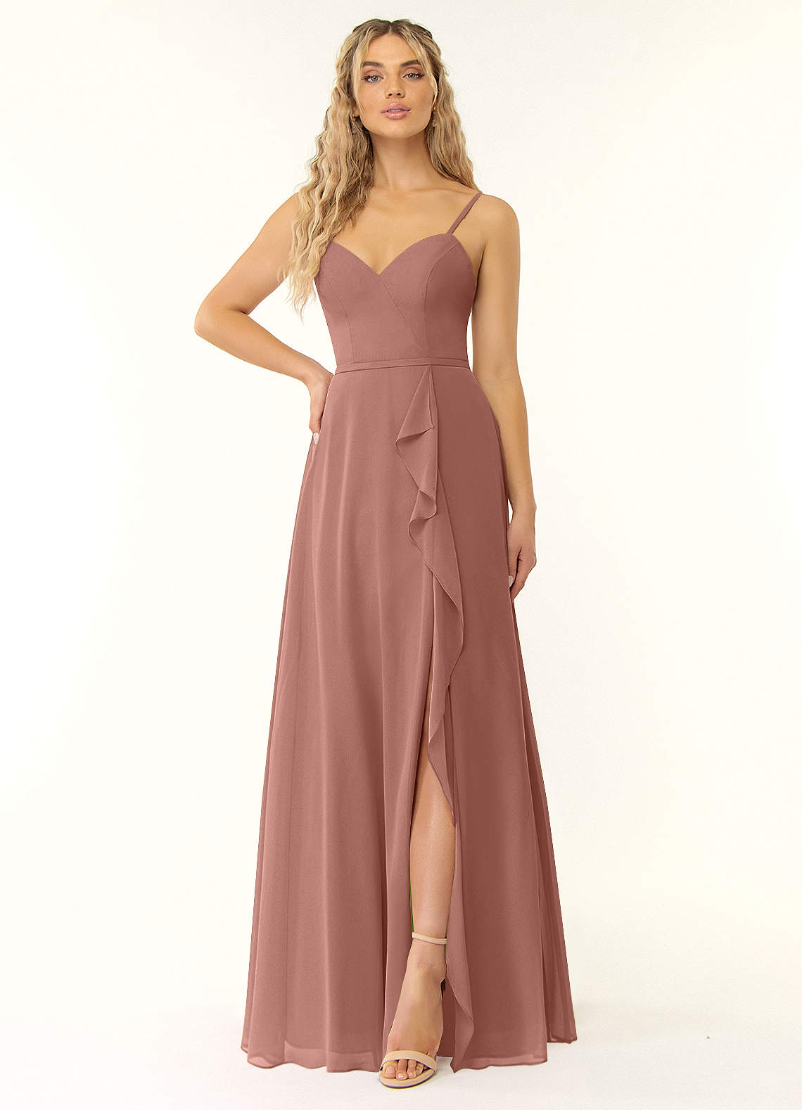 Azazie Naeem Bridesmaid Dresses Cedar Rose A-Line V-Neck Ruffle Chiffon Dress image1
