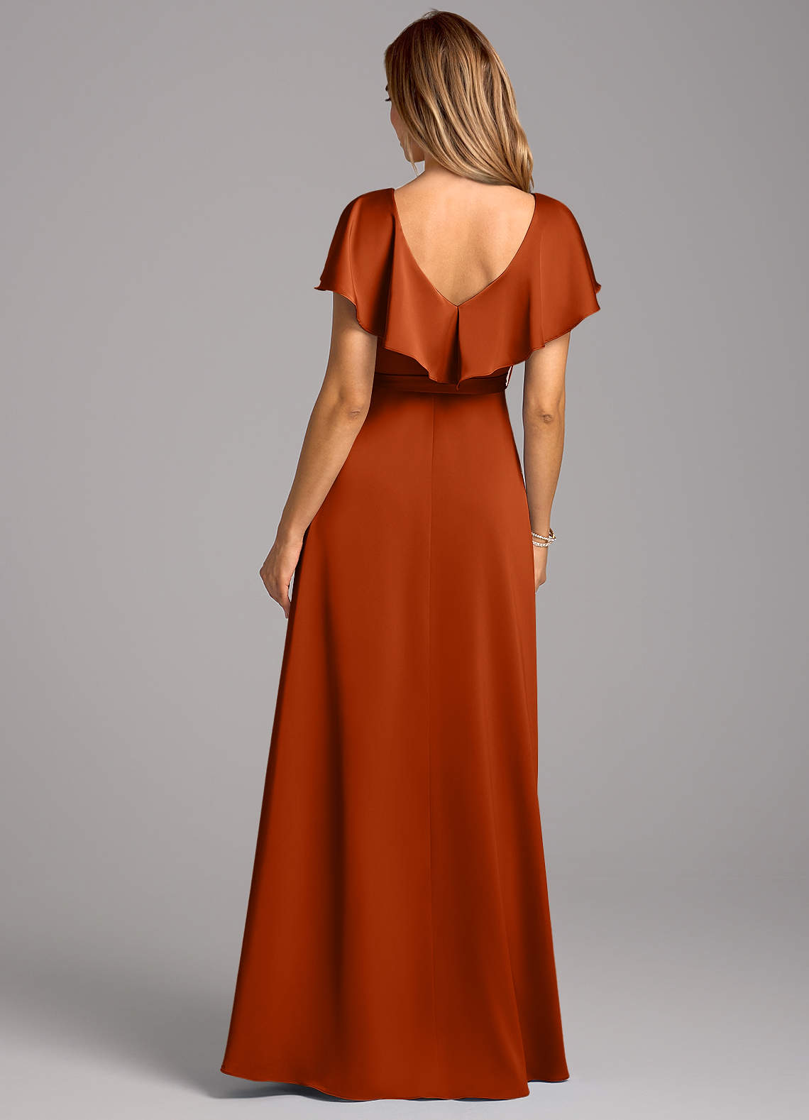 Azazie Lainey Burnt Orange Stretch Satin Bridesmaid Dresses