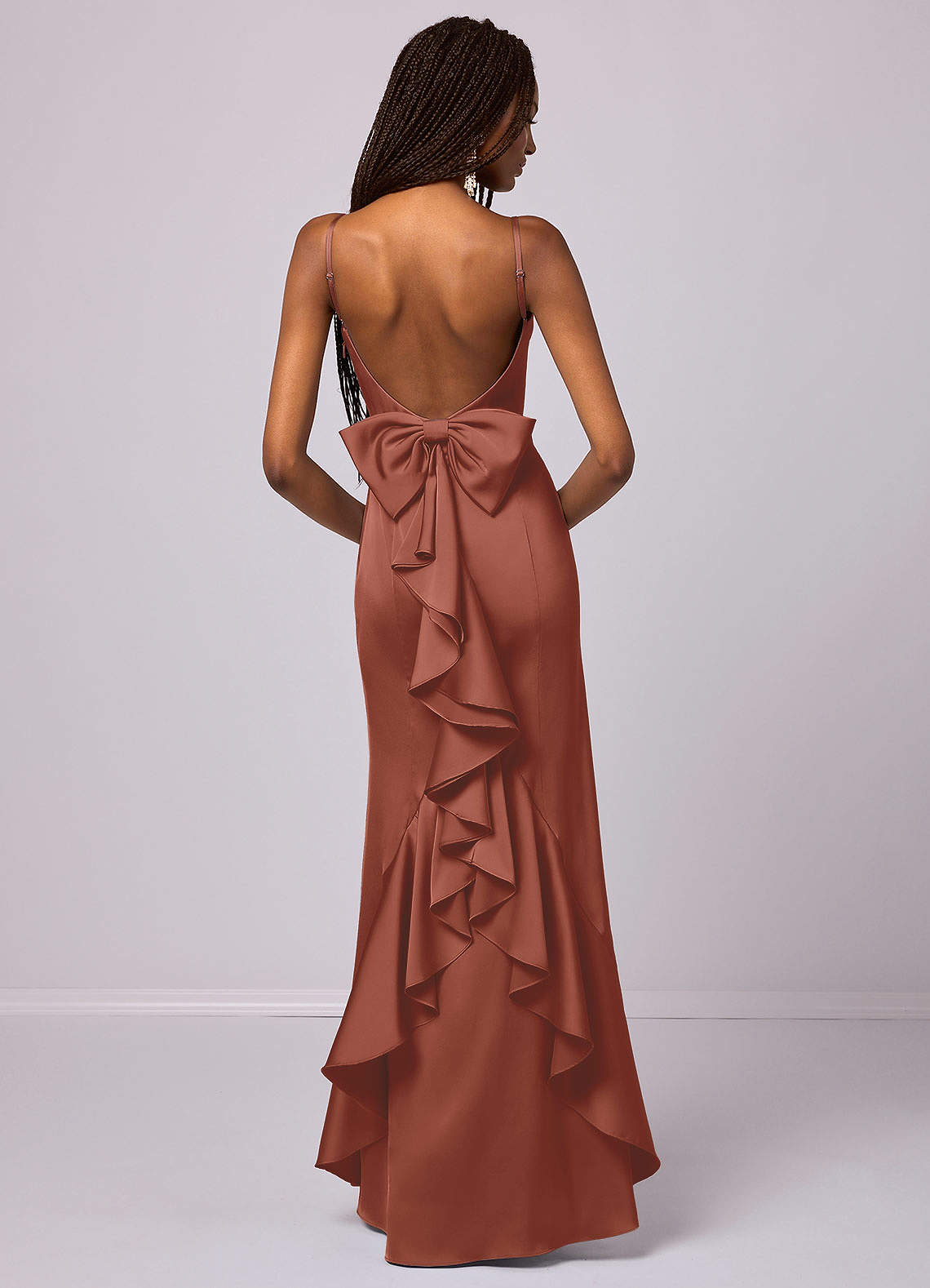 Barbie ♥ Azazie Bridesmaid Dresses Auburn Mermaid Bow Stretch Satin Dress image1