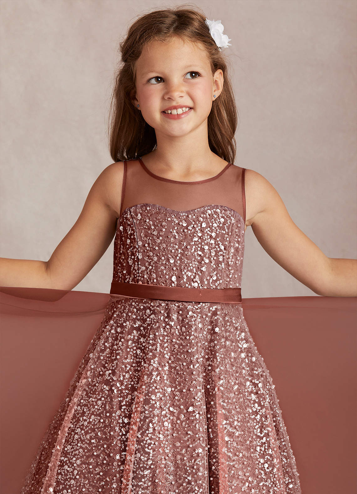 Azazie Siwa Flower Girl Dresses Auburn A-Line Beaded Tulle Dress image1