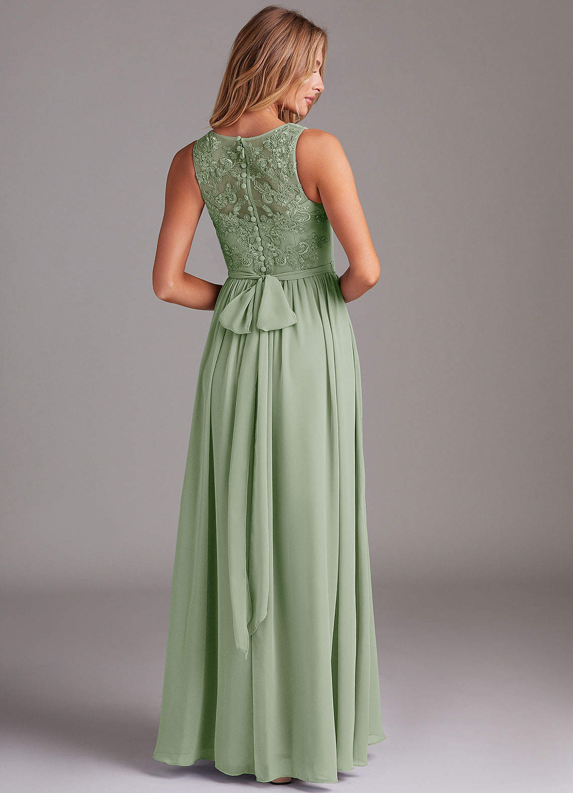 Azazie Kingsley Bridesmaid Dresses Dusty Sage A-Line Lace Chiffon Dress image1
