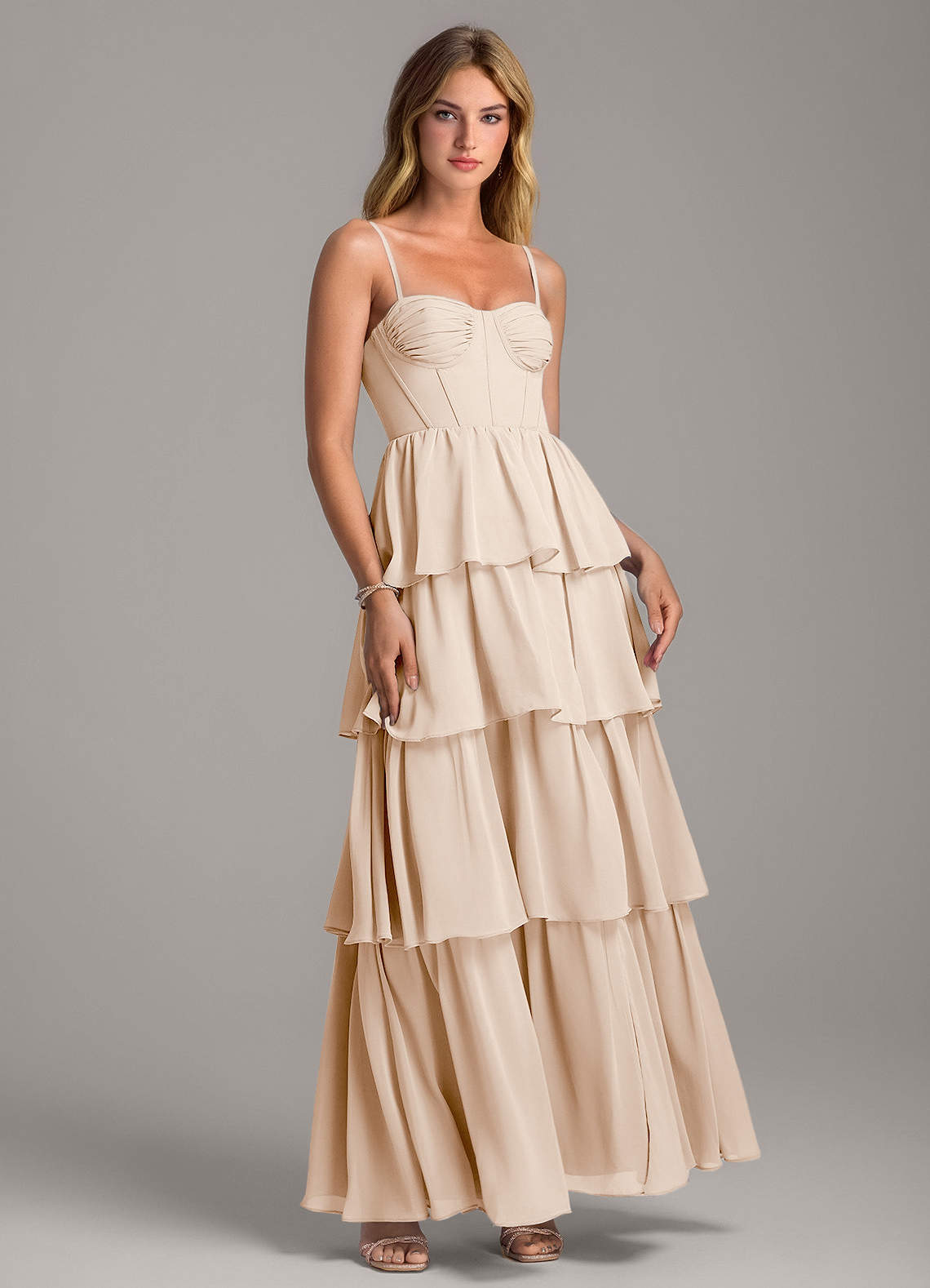 Azazie Alanna Brautjungfernkleider A-Linie Herzausschnitt Chiffon Kleid Alabaster Weiß image1