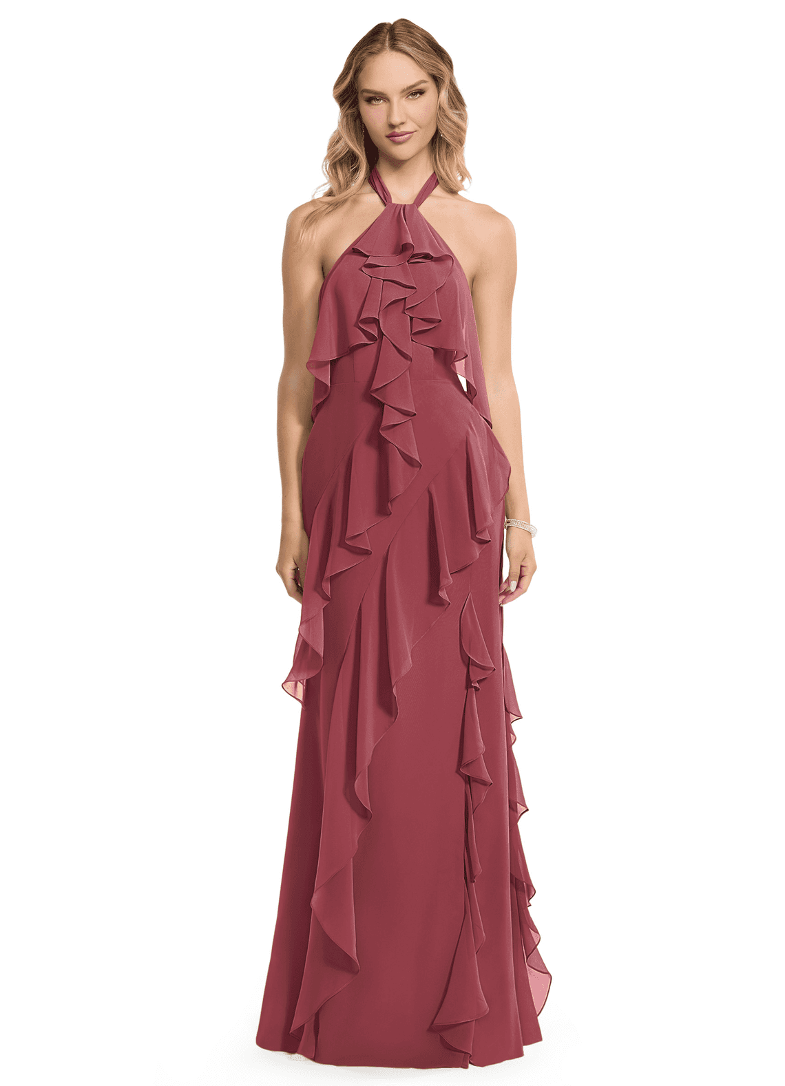Azazie Velma Jurken voor bruidsmeisjes Jurk van Chiffon met A-Lijn Zijsplit Merlot image1