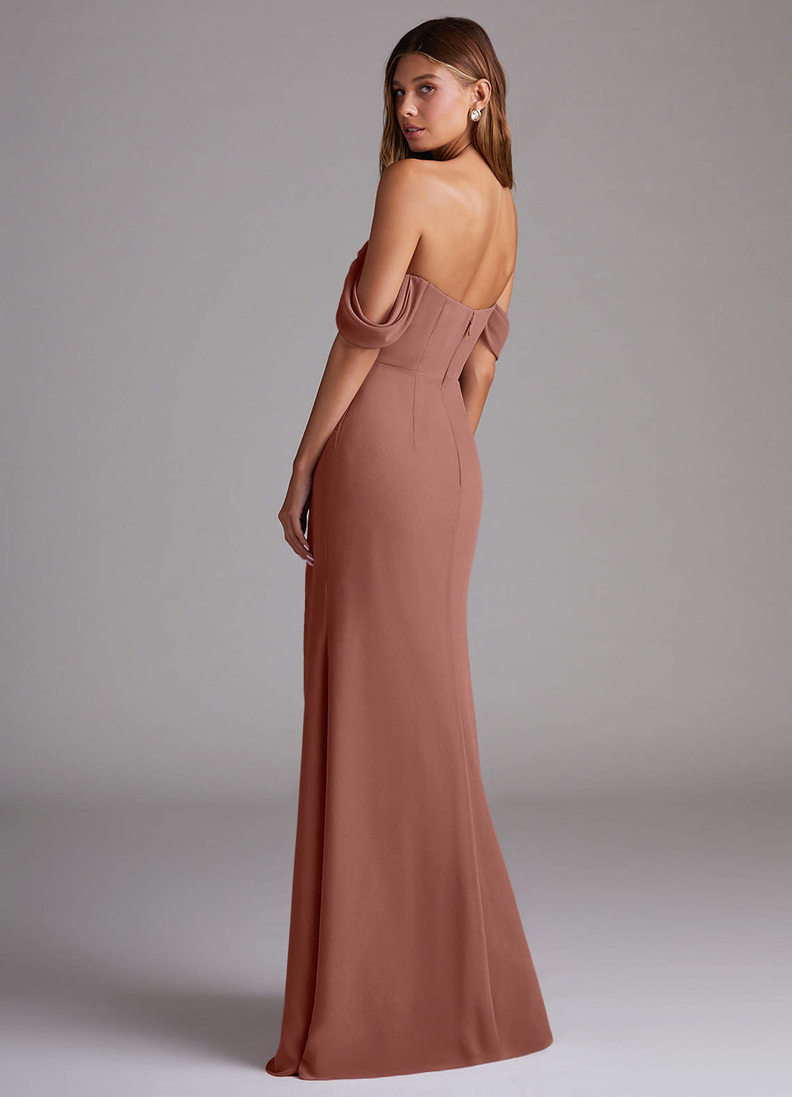 Azazie Saige Bridesmaid Dresses Cedar Rose A-Line Off the Shoulder Chiffon Convertible Dress image7