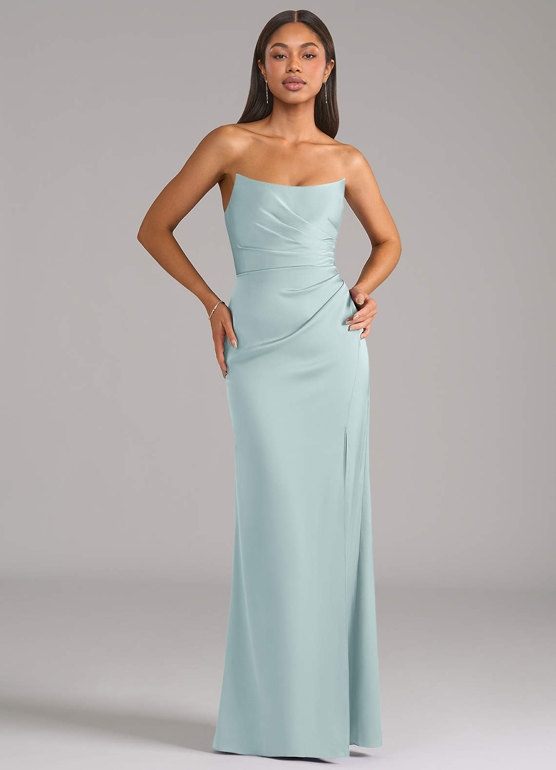 Azazie Marla Bridesmaid Dresses Mist Sheath Strapless Stretch Satin Convertible Dress image1