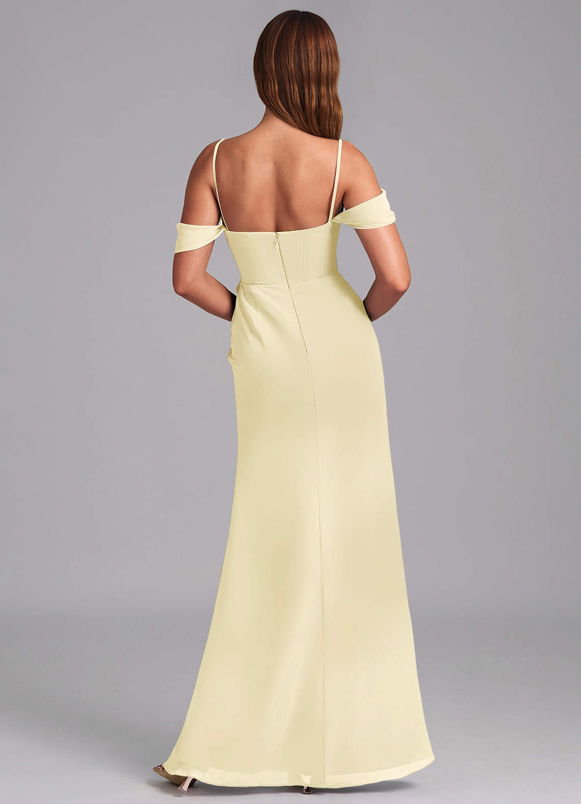 Azazie Johana Brautjungfernkleider Wandelbar Meerjungfrau-Linie Schulterfrei Chiffon Kleid Zitronensorbet image1