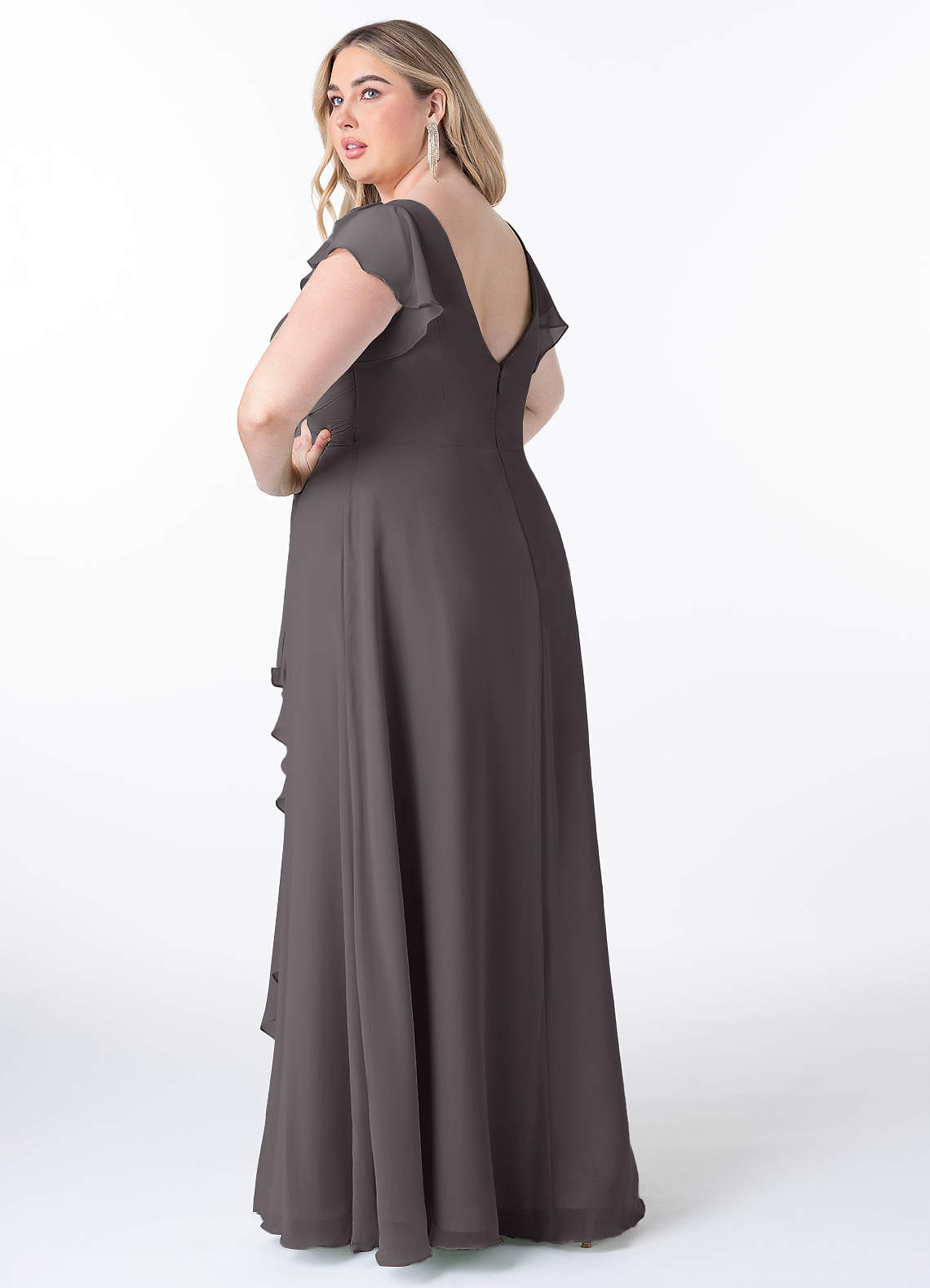 Azazie Omari Bridesmaid Dresses Steel Grey A-Line Chiffon Dress image7