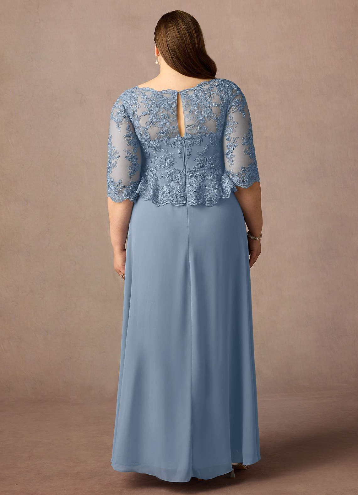 Azazie Averie Mother of the Bride Dresses Dusty Blue A-Line Boatneck Sequins Chiffon Dress image7