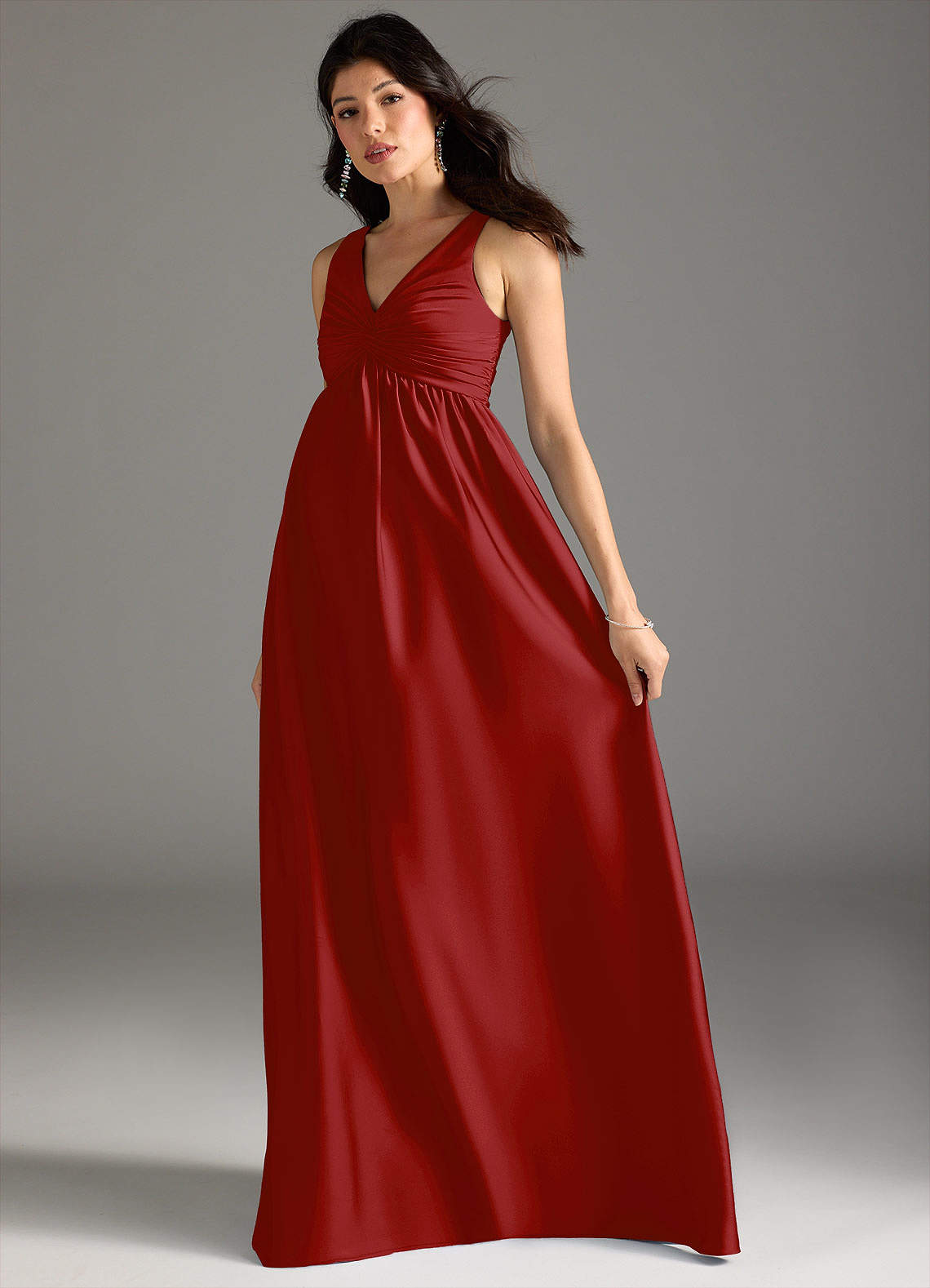 Azazie Yetta Maternity Bridesmaid Dresses A-Line Pleated Stretch Satin Floor-Length Dress image5