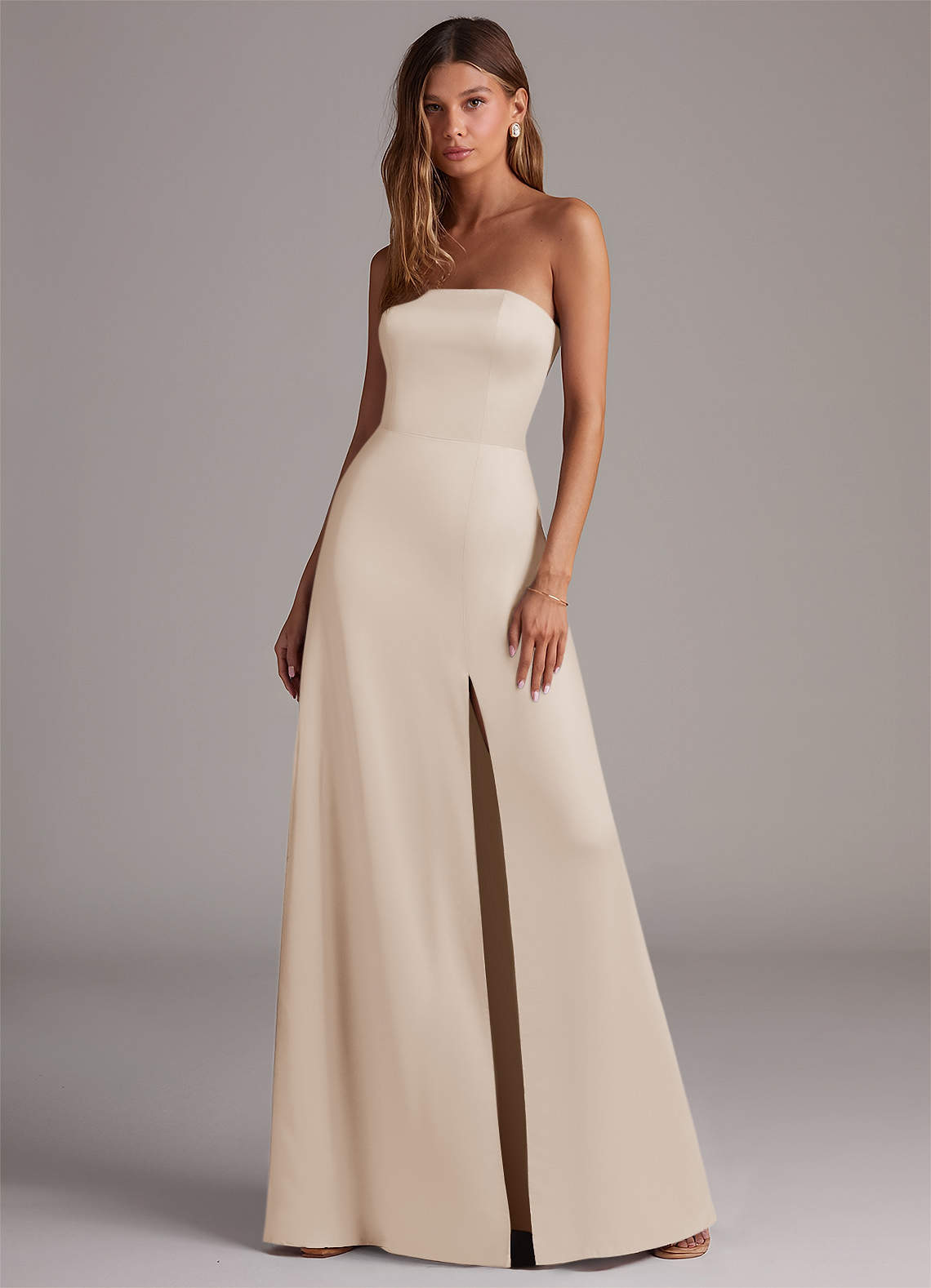 Azazie Wren Bridesmaid Dresses White Alabaster A-Line Strapless Stretch Satin Convertible Dress image1