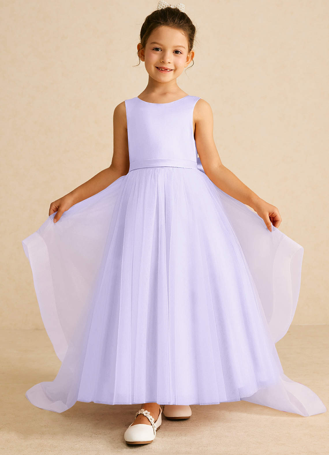 Azazie Pumpkin Flower Girl Dresses Lilac A-Line Convertible Tulle Dress image1
