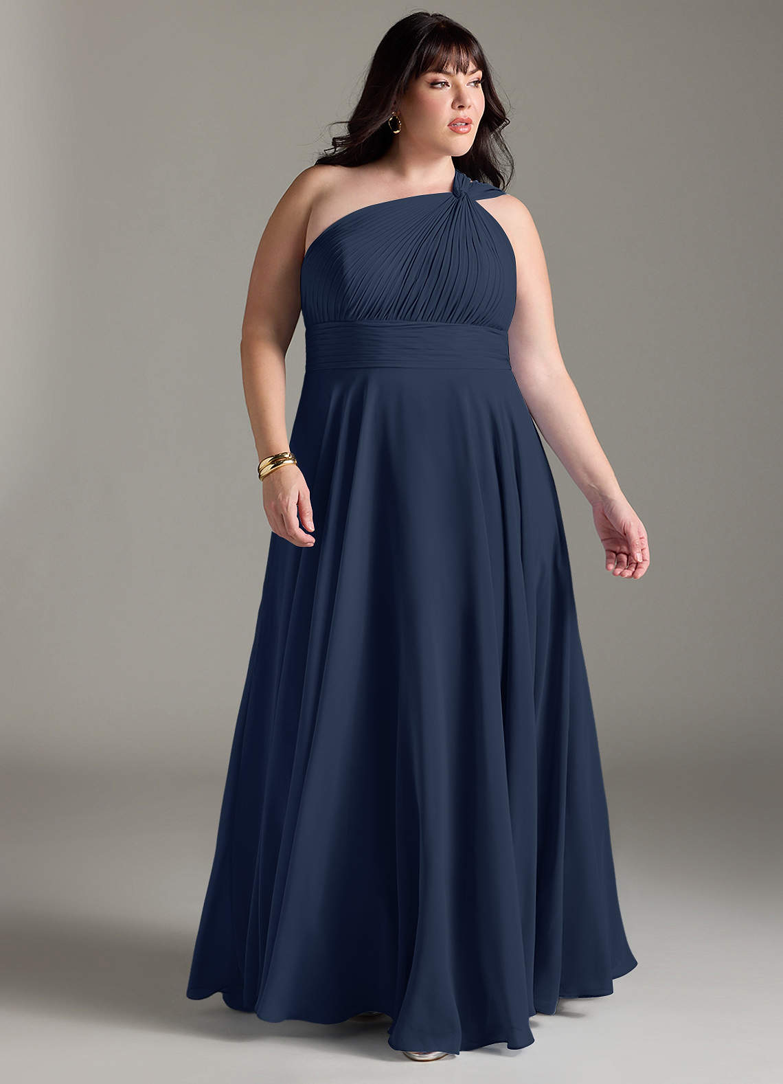 Azazie Charlize Bridesmaid Dresses Dark Navy A-Line One Shoulder Chiffon Dress image8