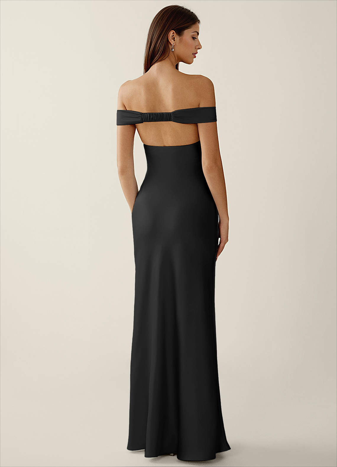 black linen bridesmaid dress Azazie 2026 Open Back Column Prom Dress Black Gown