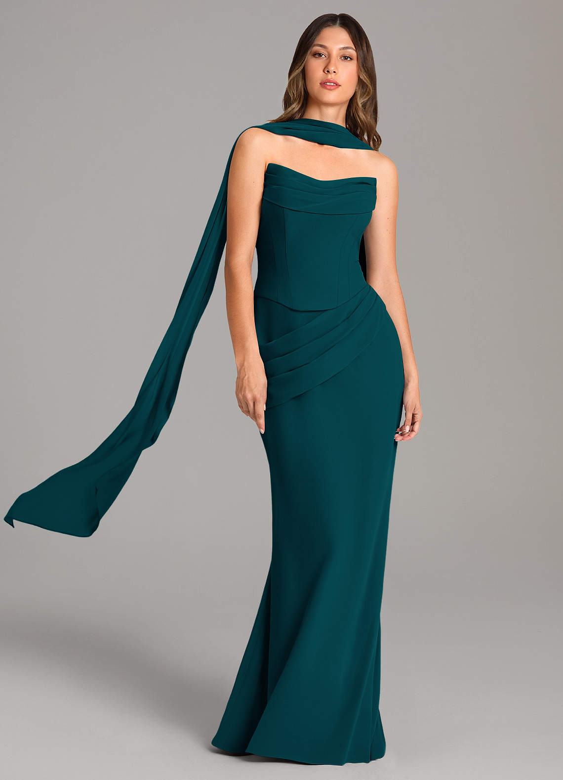 Azazie Sorrel Bridesmaid Dresses Pine Mermaid Corset Chiffon Dress image1