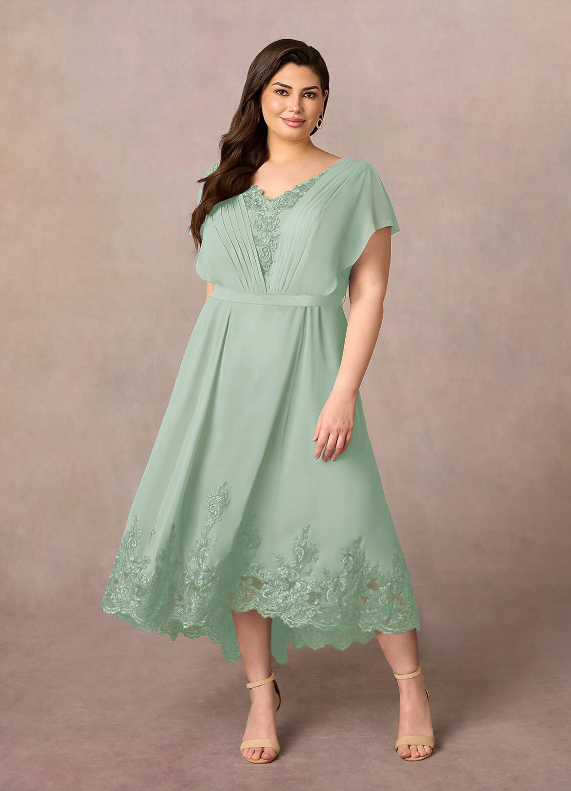 Azazie Palana Mother of the Bride Dresses Agave A-Line Lace Chiffon Dress image1