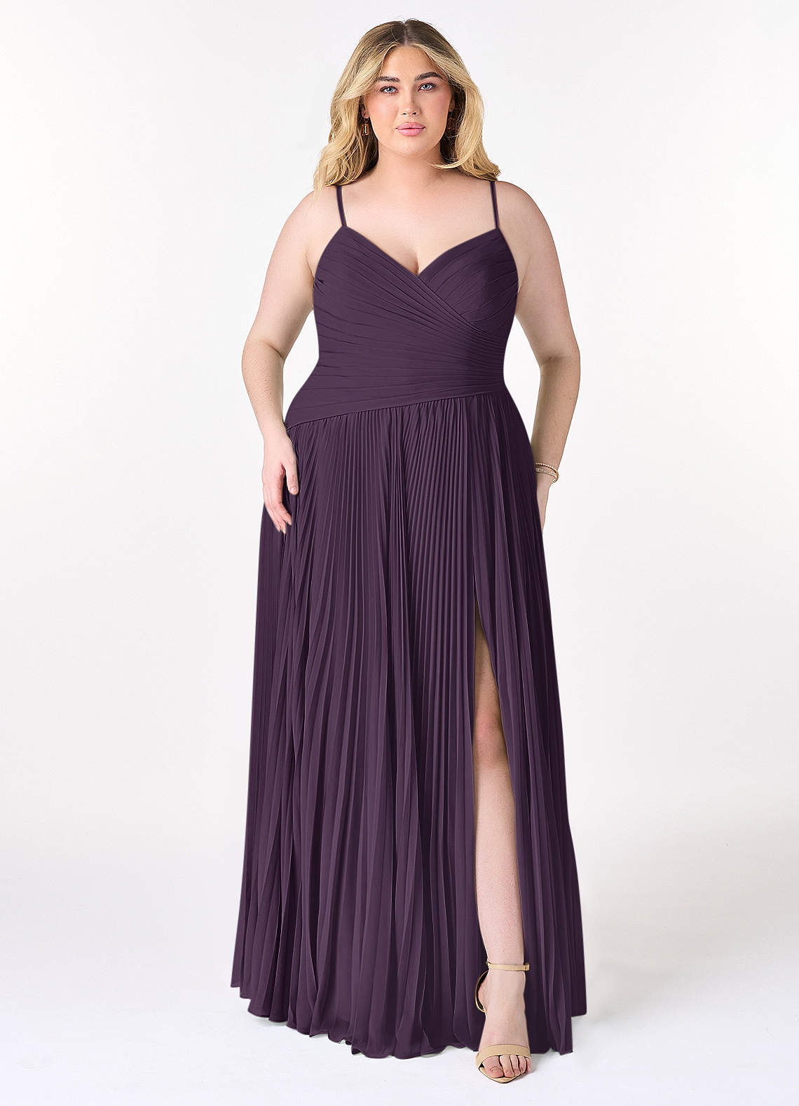 Azazie Vini Bridesmaid Dresses Plum A-Line V-Neck Pleated Chiffon Dress image6