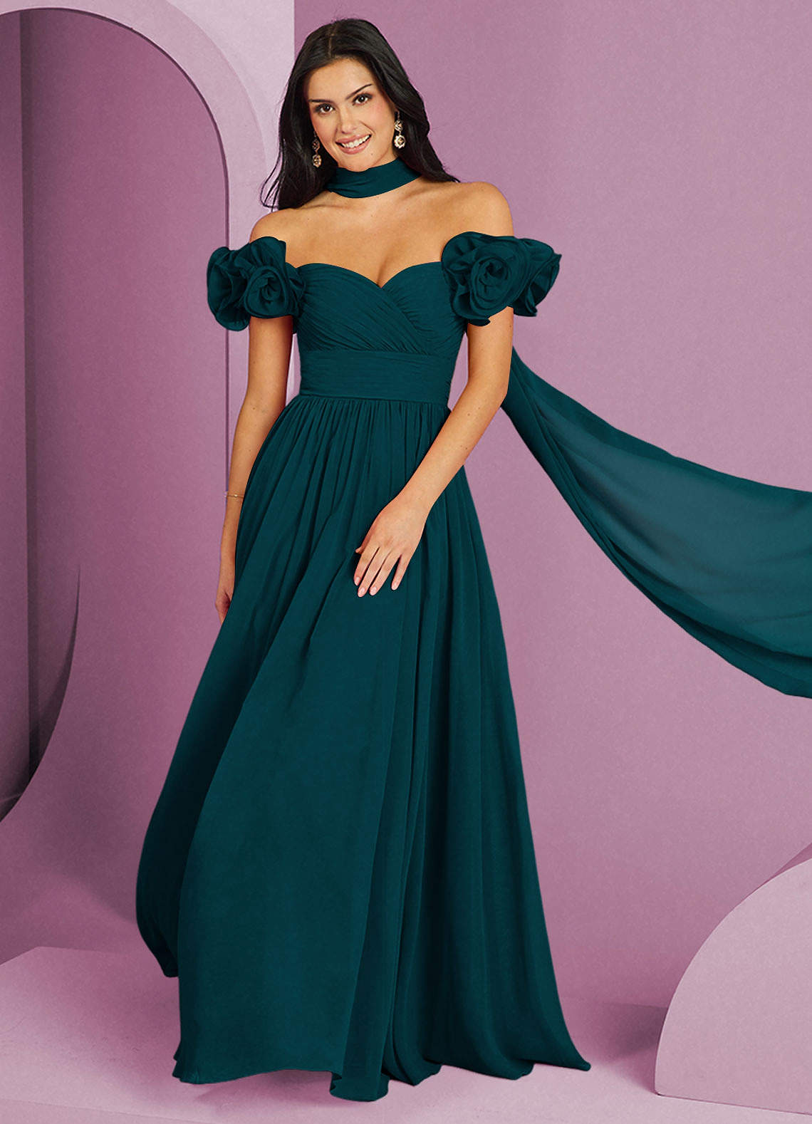 Barbie ♥ Azazie Bridesmaid Dresses Pine A-Line Off the Shoulder Chiffon Convertible Dress image1