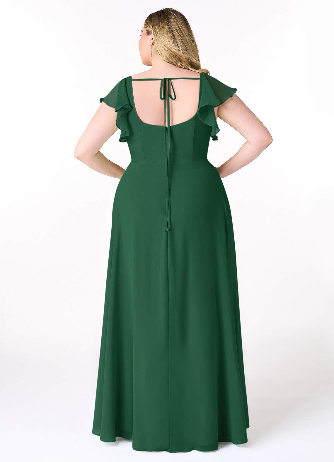 Azazie Bondi Bridesmaid Dresses Dark Green A-Line Ruffled Chiffon Dress image7