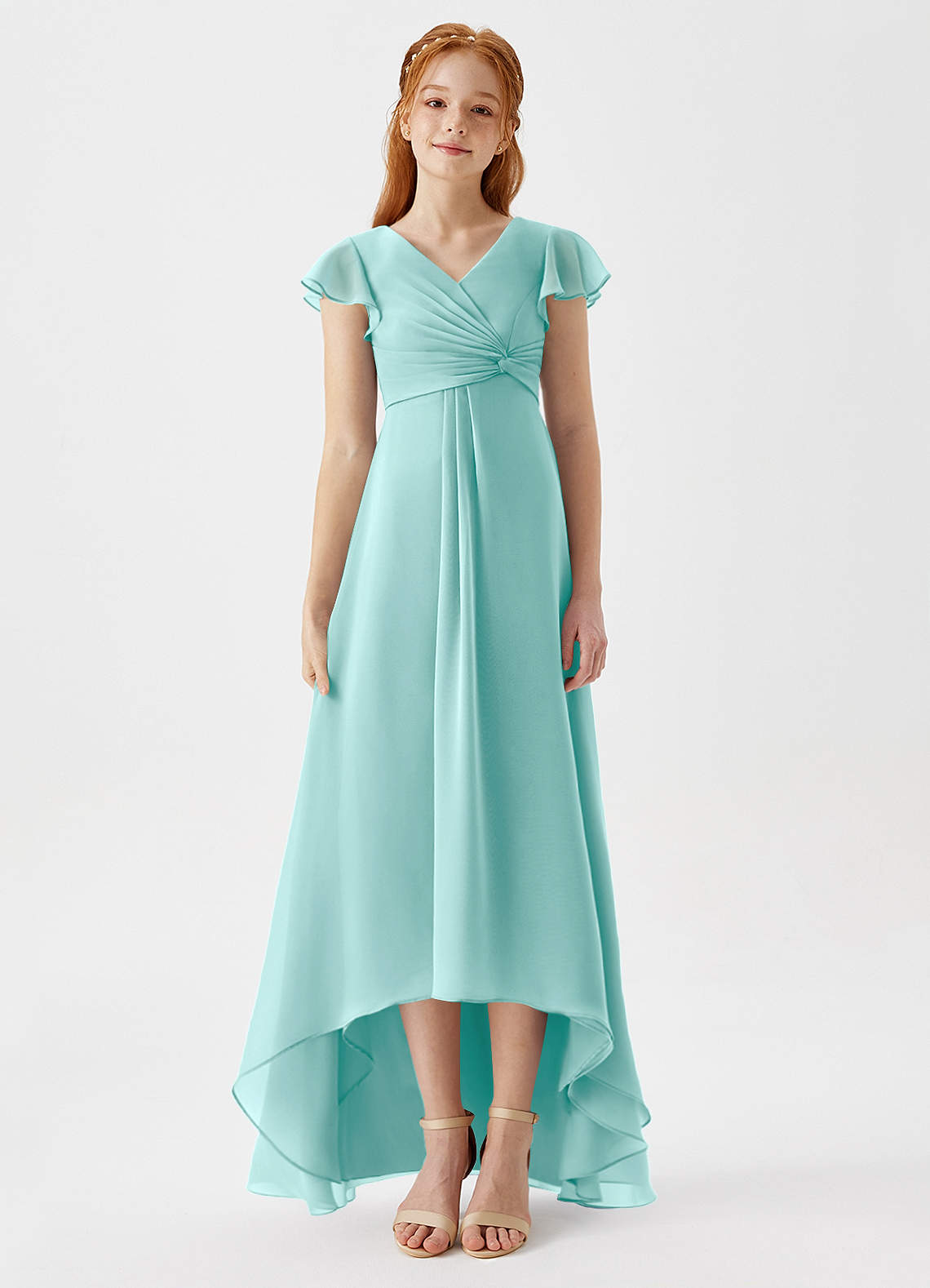 Azazie Breanne Junior Vestido de Aqua de Gasa de Corte En A image5
