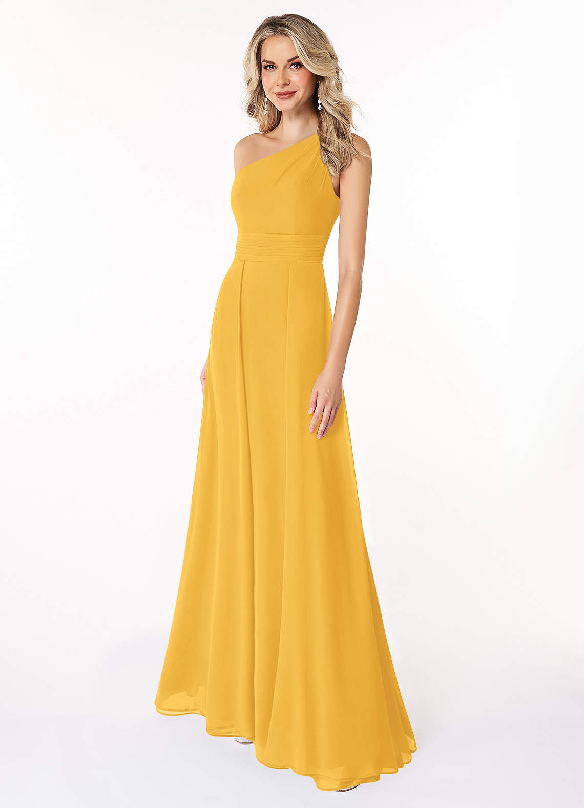 Azazie Dallas Bridesmaid Dresses Marigold A-Line One Shoulder Chiffon Dress image1