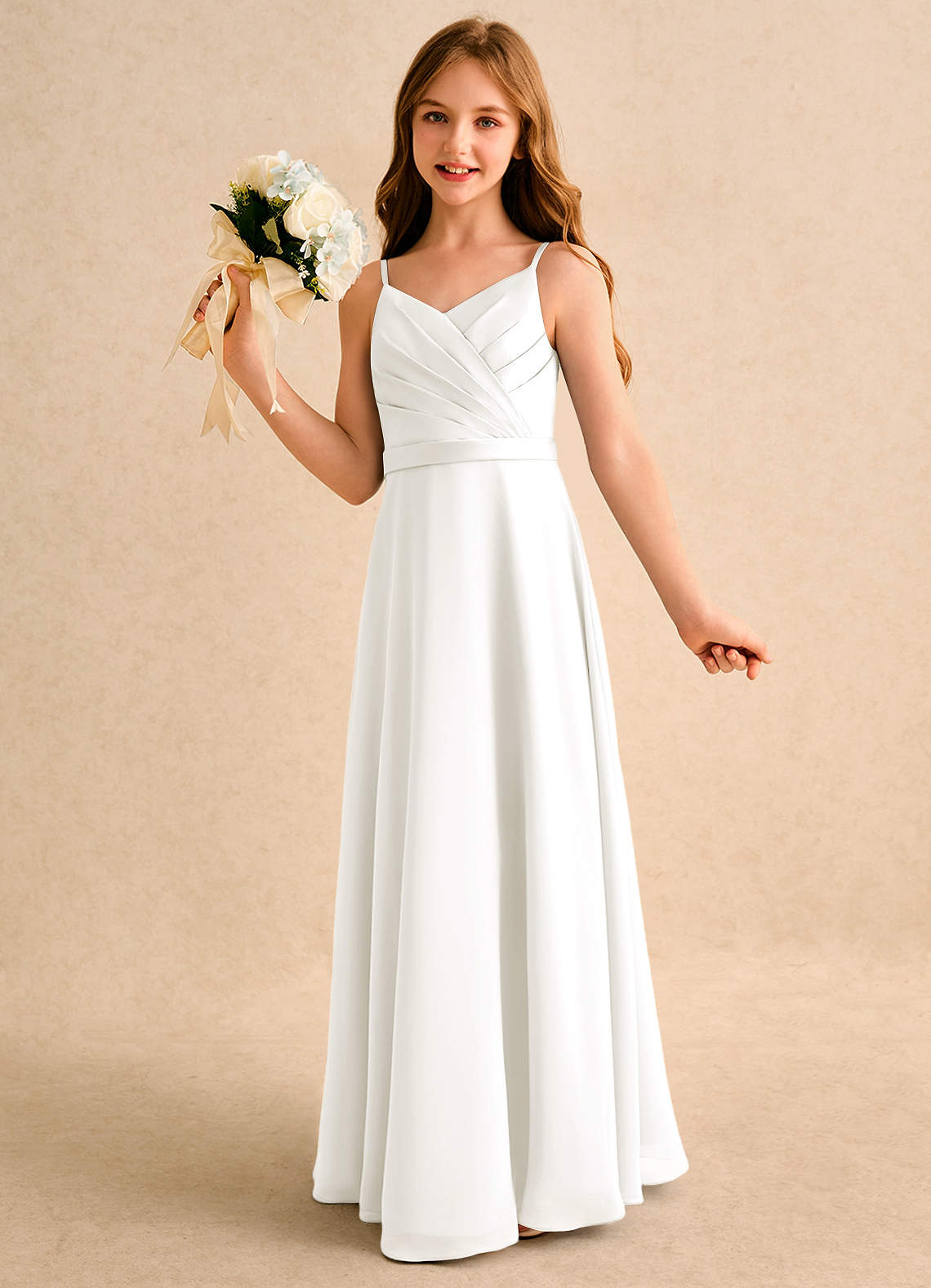 Azazie Umina Girls Formal Ivory A-Line Pleated Matte Satin Dress | Azazie Azazie Umina Girls Formal Ivory A-Line Pleated Matte Satin Dress | Azazie