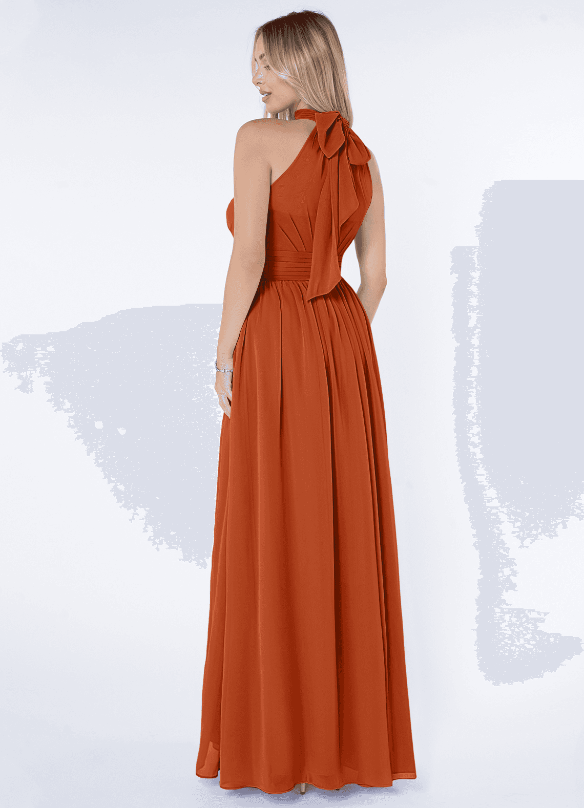 Azazie Iman At-home Try On Dresses Dusty Blue A-Line A-Line Ruched Chiffon Dress image4