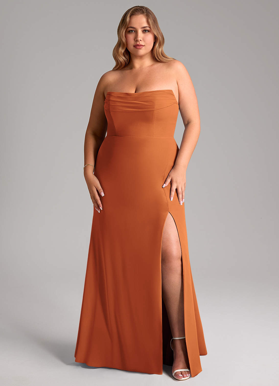 cinnamon chiffon bridesmaid dress Azazie A-Line Off The Shoulder Floor-Length Dresses How To Dress Up structured bust Size:Large Order fabric swatches today