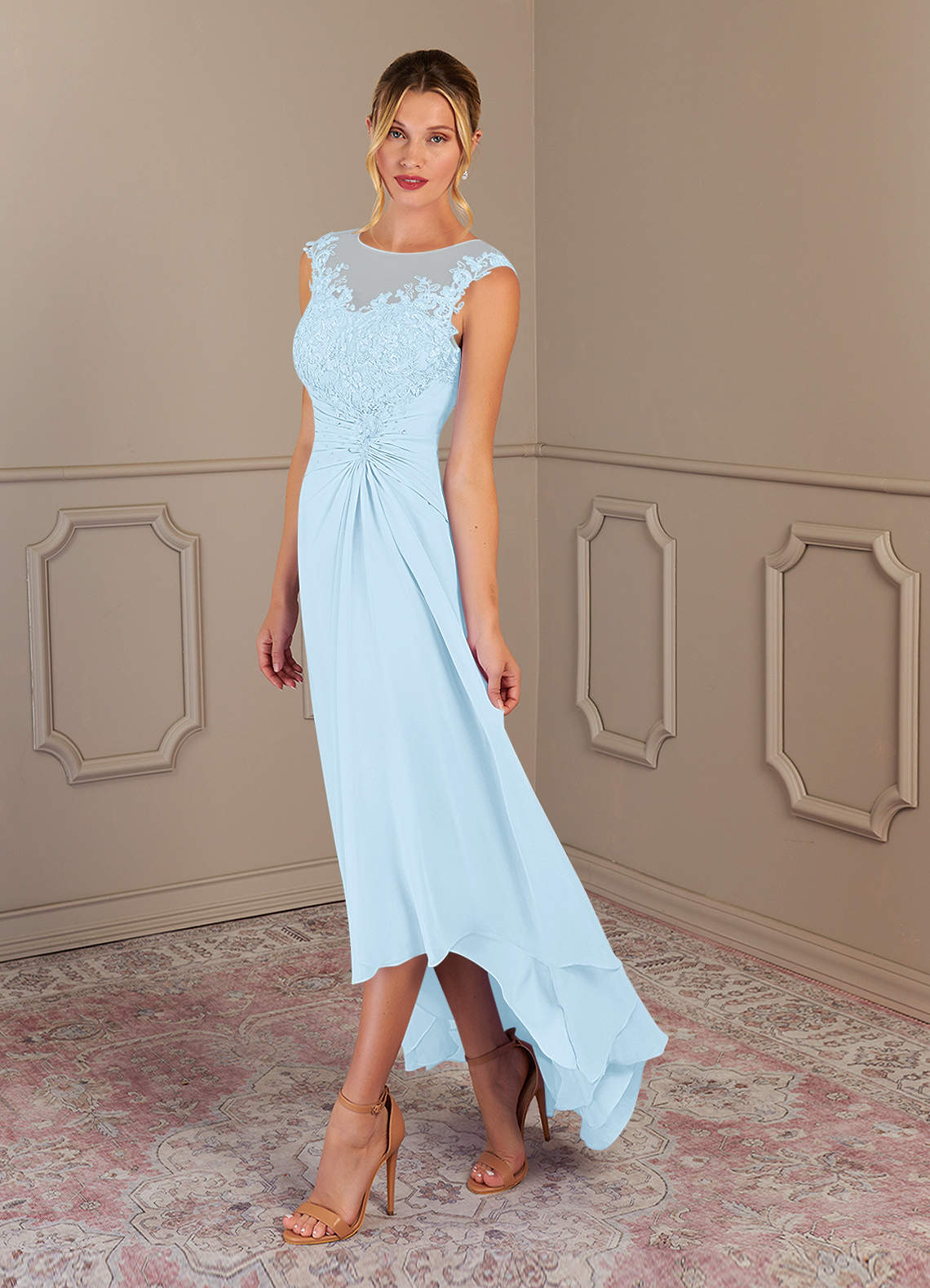 Azazie Endora Sky Blue A Line Scoop Lace Chiffon Dress Azazie