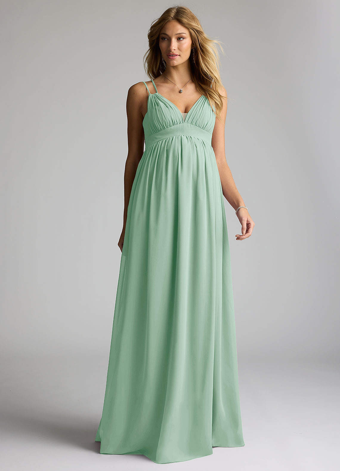 Azazie Emree Zwangerschaps Bruidsmeisjekleding A-Lijn Chiffon Vloerlengte Jurk image1