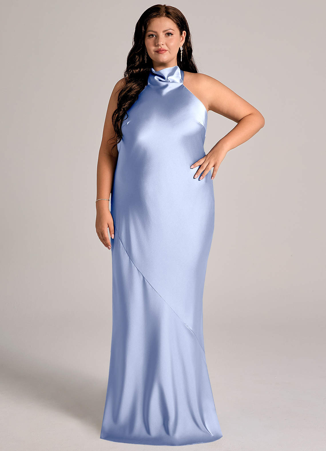 Azazie Velli Abiti da Damigella Abito Sirena in Raso Elasticizzato Collo Alto Ghiaccio image1