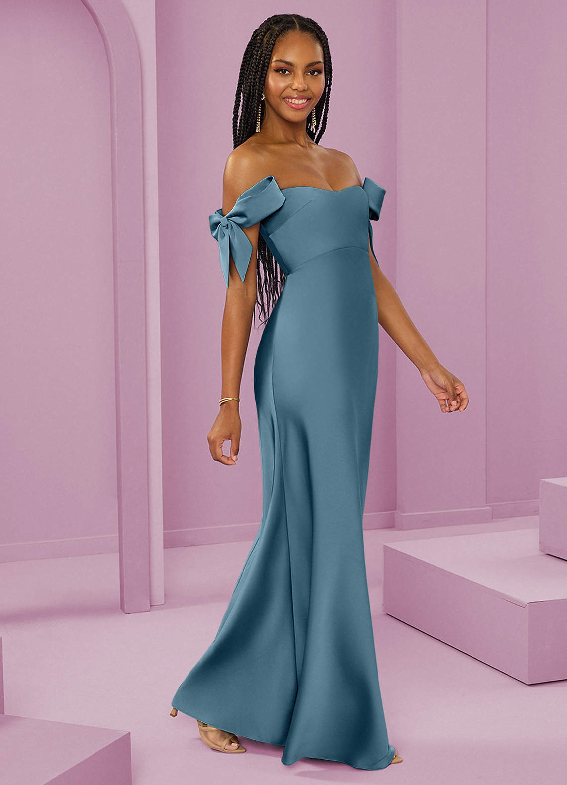 Barbie ♥ Azazie Vestidos de damas de honor Vestido de Bermudas de Satén Elástico de Corte Recto Convertible con Vestidos sin tirantes image1
