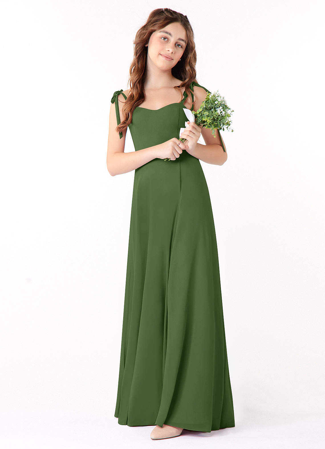 junior bridesmaid dresses olive green Azazie Rosey Junior