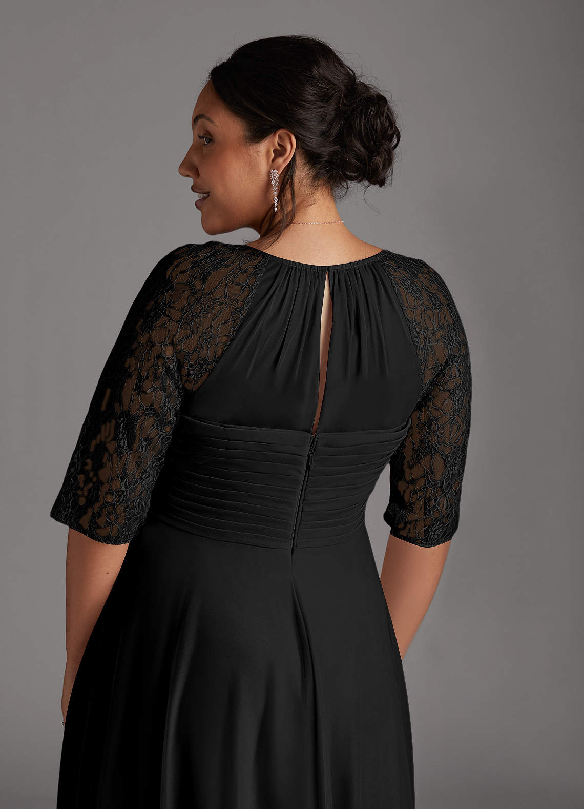 Azazie Plus Size A-Line/Princess Scoop Neck Tea-Length Lace Mother of the Bride or Groom Dresses - Black