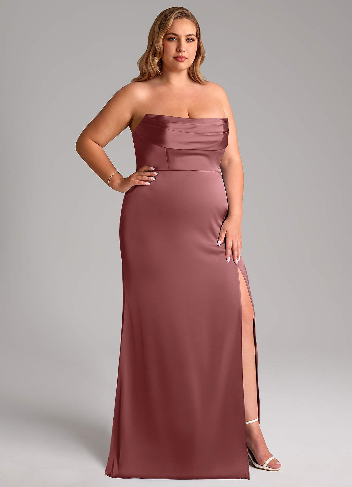Azazie Saige Bridesmaid Dresses Amethyst Sheath Off the Shoulder Stretch Satin Dress image16