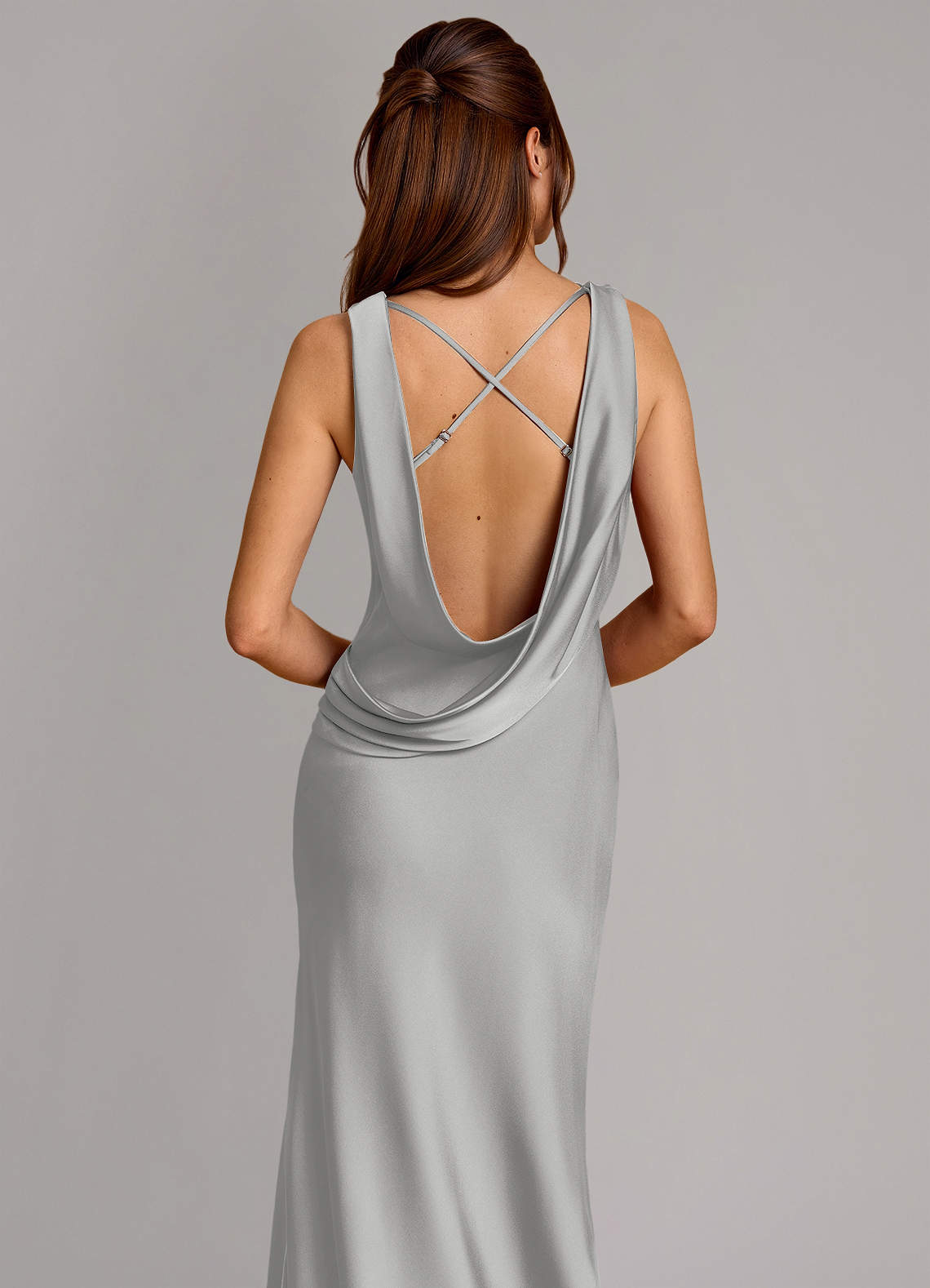 Azazie Cheryl Vestidos de madrinha de casamento Vestido Prata de Cetim elástico de sereia image1