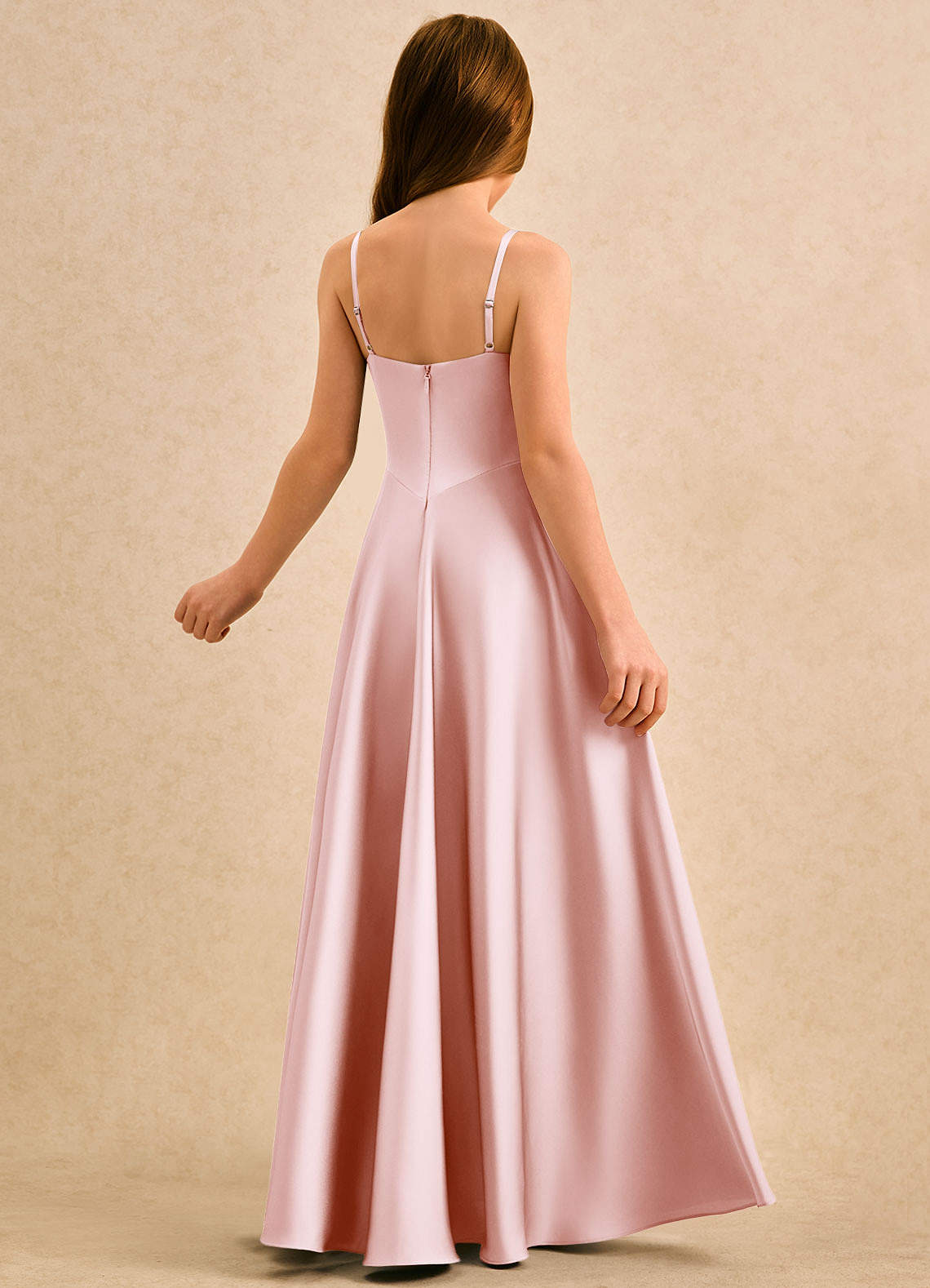 Azazie Coconut Girls Formal Sprzedaż ostateczna Linia A Pofałdowany Satyna elastyczna Długość podłogi Sukienka image1