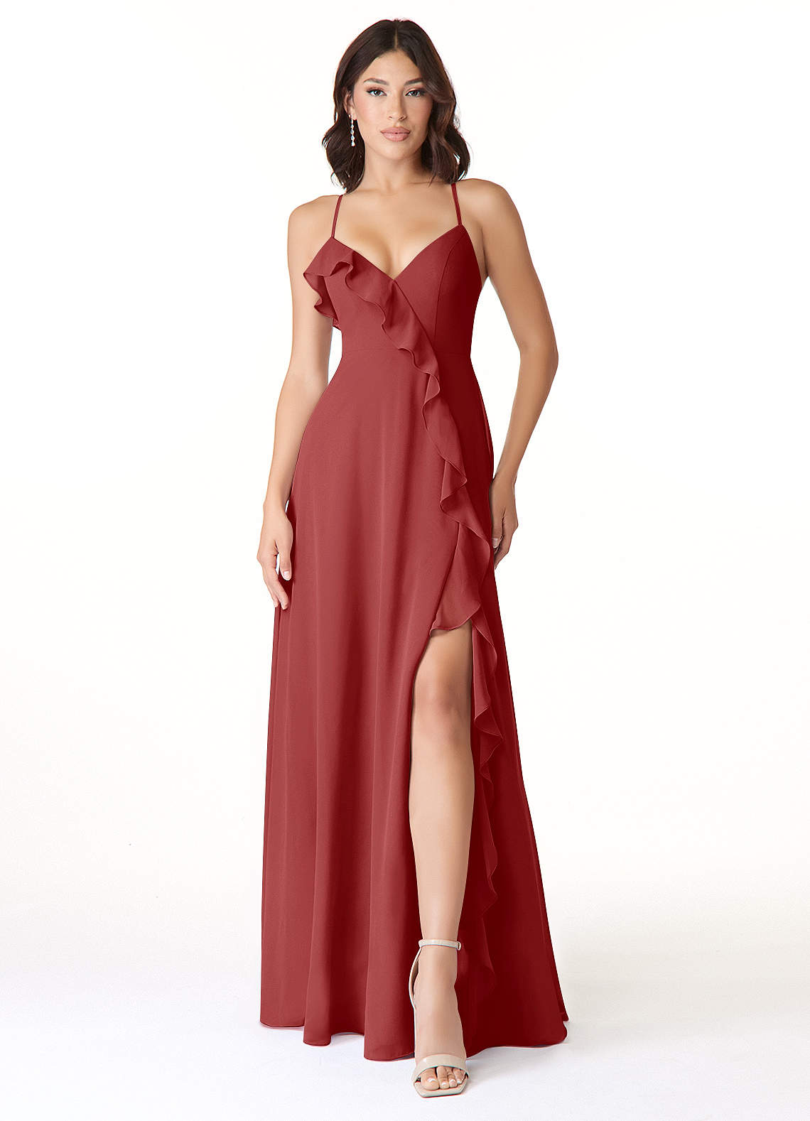 Azazie Tarni Bridesmaid Dresses Rust A-Line Chiffon Dress image1