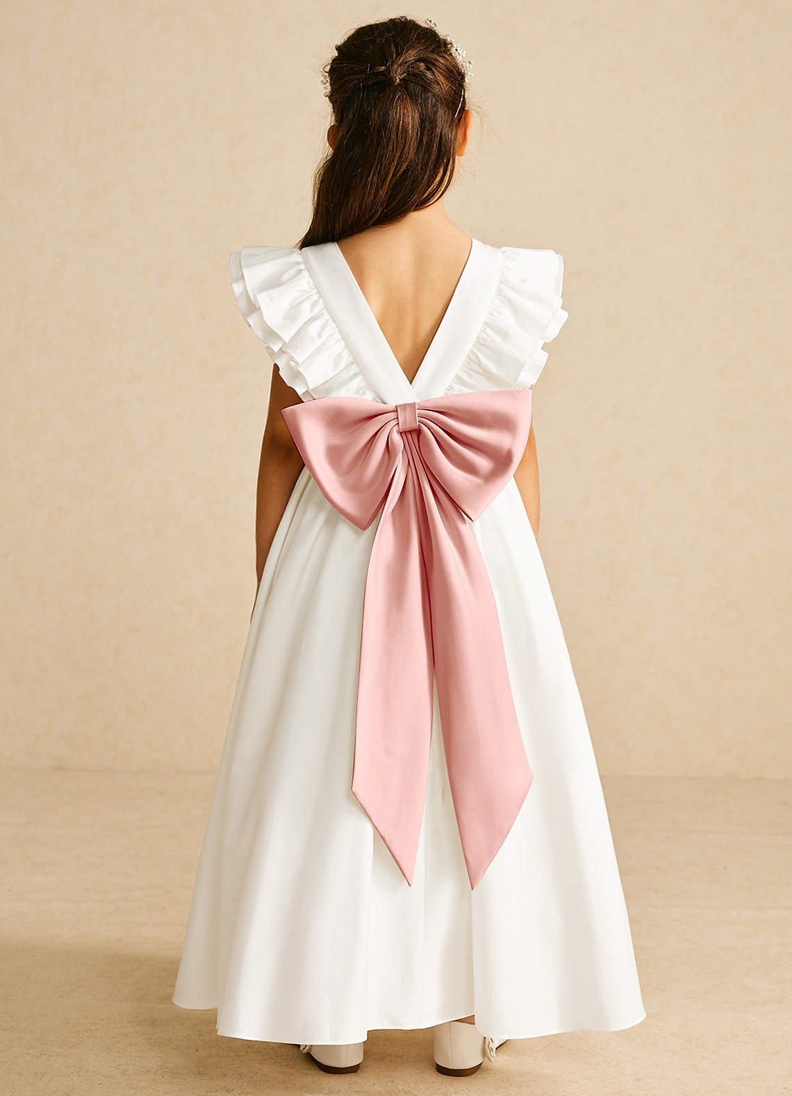 Azazie Aero Flower Girl Dresses Ivory Rosette A-Line Pleated Cotton Dress image1