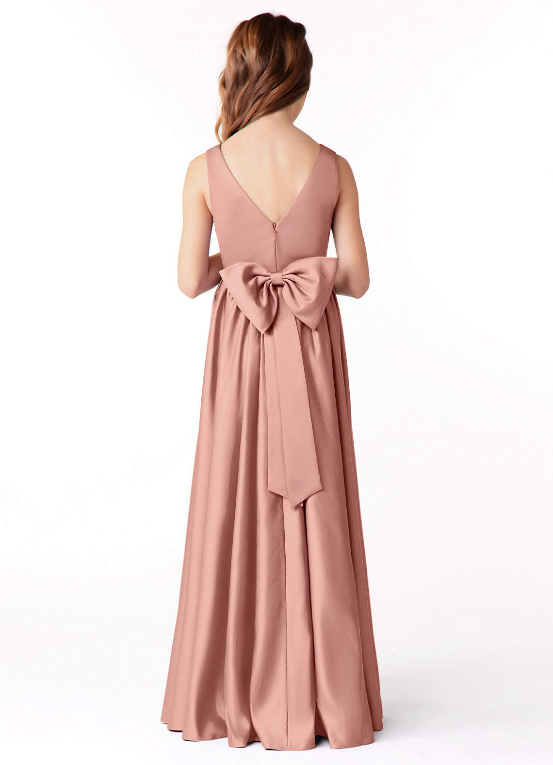 Azazie Hathaway Junior Rosette A-Line Bow Stretch Satin Dress image1