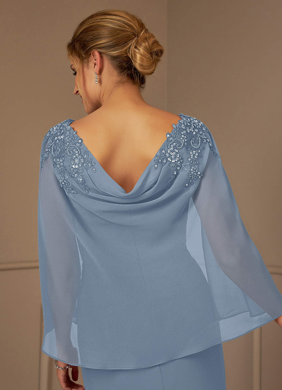 Azazie Carmela Mother of the Bride Dresses Dusty Blue Sheath Lace Chiffon Dress image6