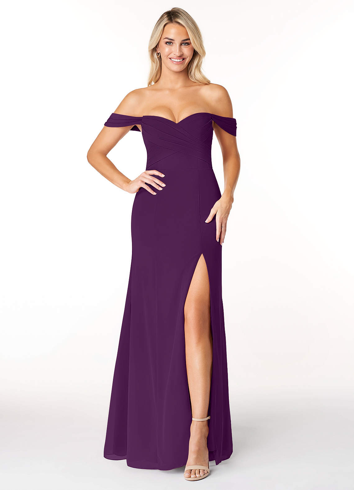 Azazie Joretta Bridesmaid Dresses Grape A-Line Sweetheart Neckline Chiffon Convertible Dress image1