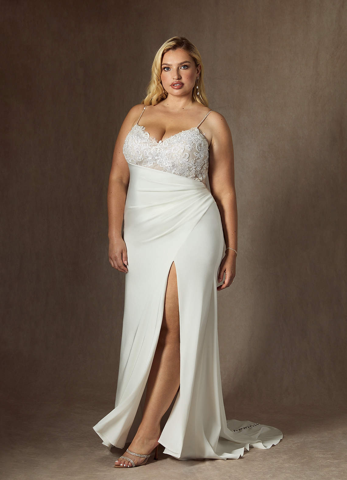 Azazie Nyx Wedding Dresses Diamond White Mermaid V-Neck Sequins Stretch Satin Dress image10