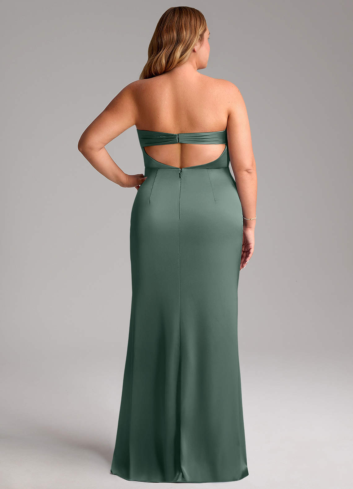 Azazie Mermaid Cowl Floor-Length Stretch Satin Bridesmaid Dresses - Sea Moss
